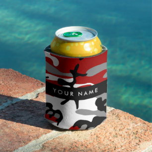 Red and Grey Camouflage Your name Personalize Can Cooler