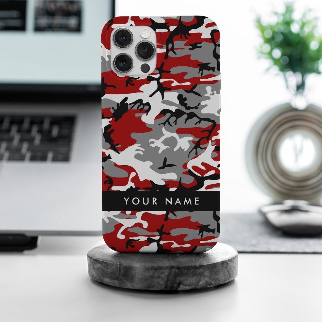 Red and Grey Camouflage Your name Personalize Case-Mate iPhone Case (Creator Uploaded)