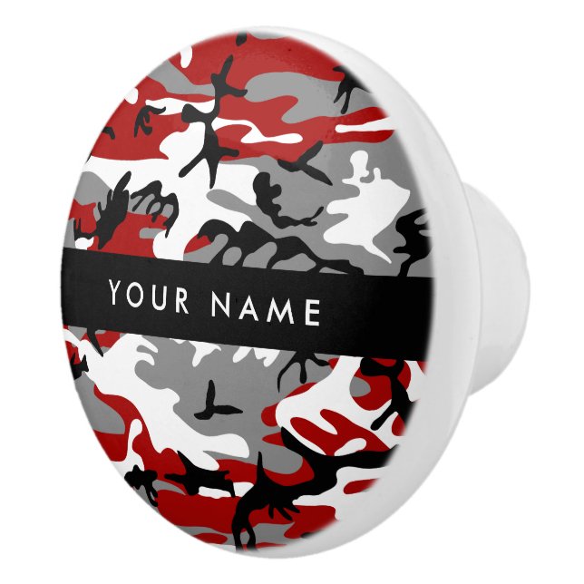 Red and Grey Camouflage Your name Personalize Ceramic Knob (Right)