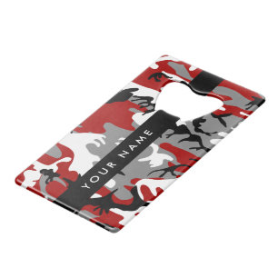 Red and Grey Camouflage Your name Personalize Credit Card Bottle Opener
