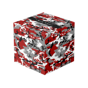 Red and Grey Camouflage Your name Personalize Cube