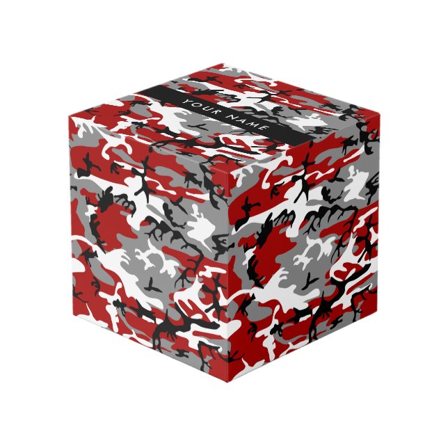 Red and Grey Camouflage Your name Personalize Cube (Front Angled)