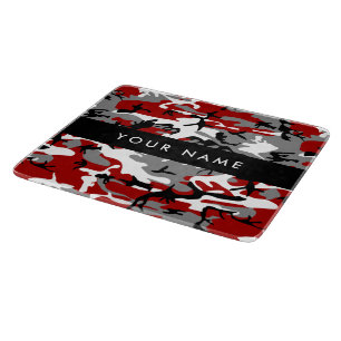 Red and Grey Camouflage Your name Personalize Cutting Board
