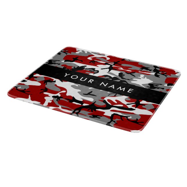 Red and Grey Camouflage Your name Personalize Cutting Board (Corner)
