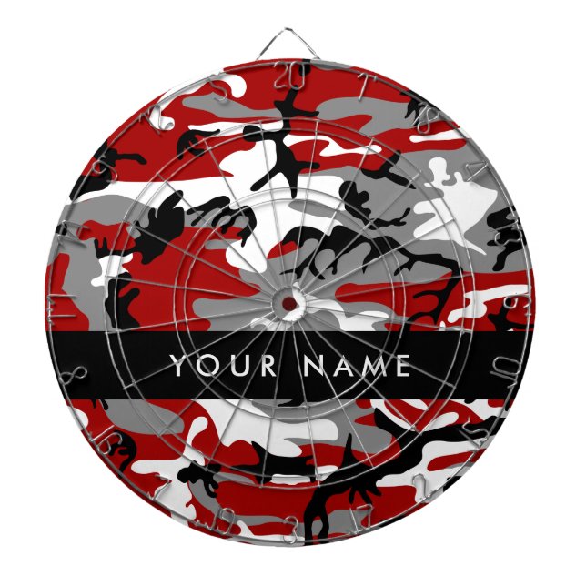 Red and Grey Camouflage Your name Personalize Dartboard (Front)