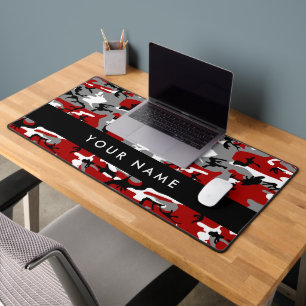 Red and Grey Camouflage Your name Personalize Desk Mat