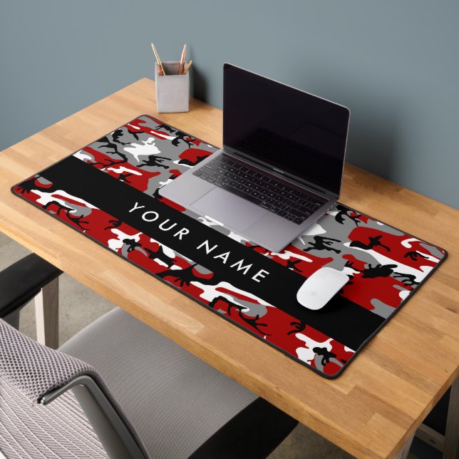 Red and Grey Camouflage Your name Personalize Desk Mat (Office 2)