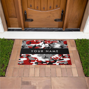 Red and Grey Camouflage Your name Personalize Doormat