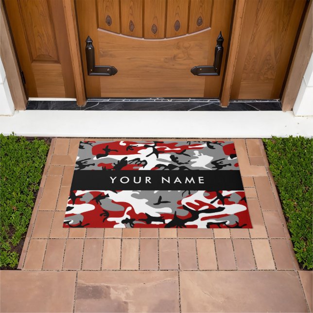 Red and Grey Camouflage Your name Personalize Doormat (Outdoor)