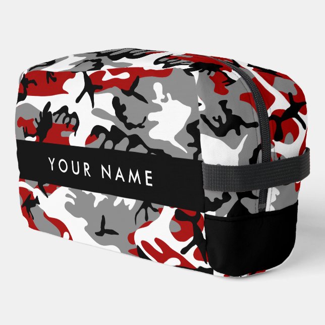 Red and Grey Camouflage Your name Personalize Dopp Kit (Left Corner)