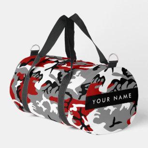 Red and Grey Camouflage Your name Personalize Duffle Bag