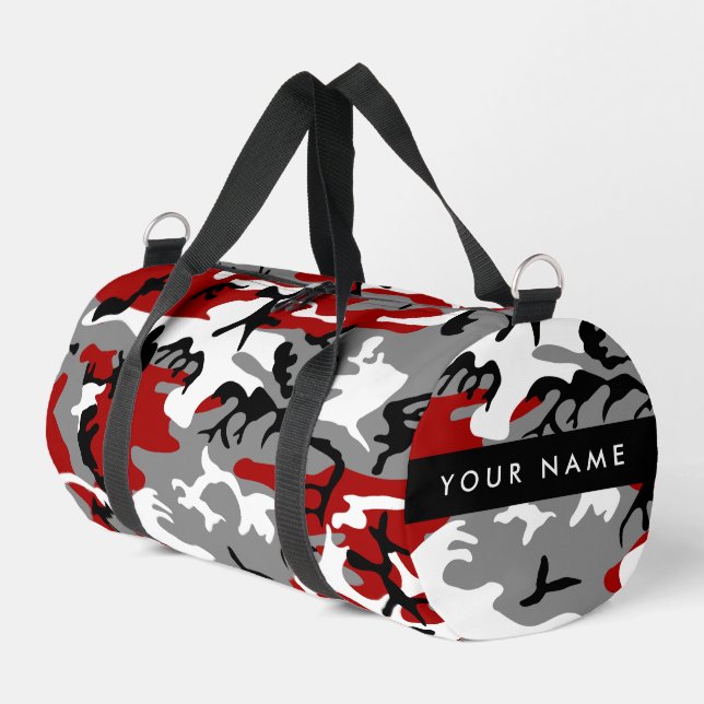 Red and Grey Camouflage Your name Personalize Duffle Bag (Left Corner)