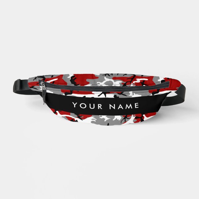 Red and Grey Camouflage Your name Personalize Fanny Pack (Front)