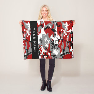 Red and Grey Camouflage Your name Personalize Fleece Blanket