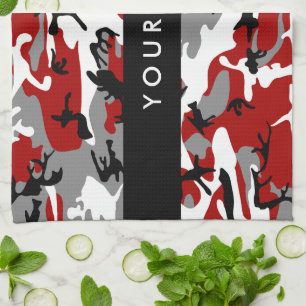 Red and Grey Camouflage Your name Personalize Kitchen Towel