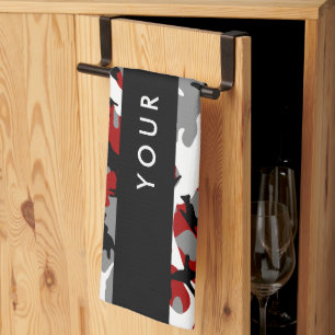 Red and Grey Camouflage Your name Personalize Kitchen Towel