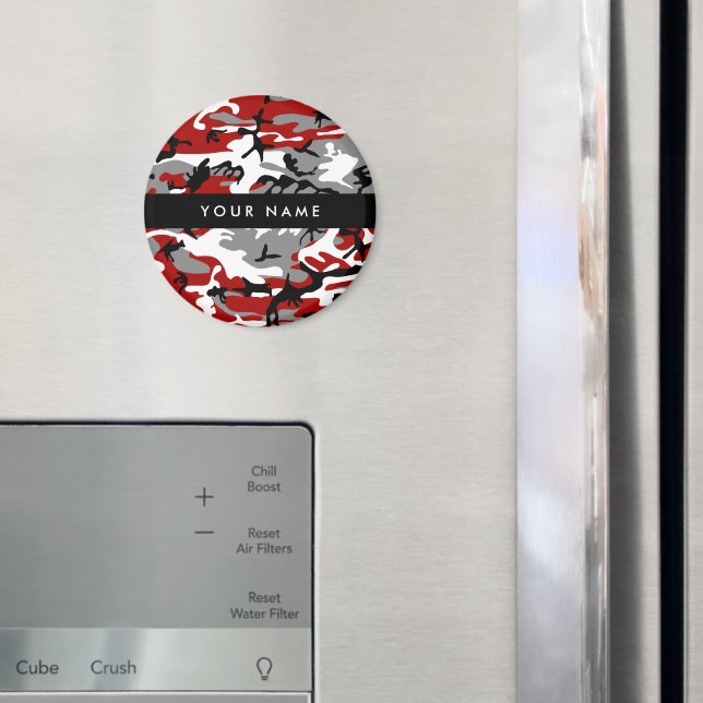 Red and Grey Camouflage Your name Personalize Magnet (In Situ (Fridge))