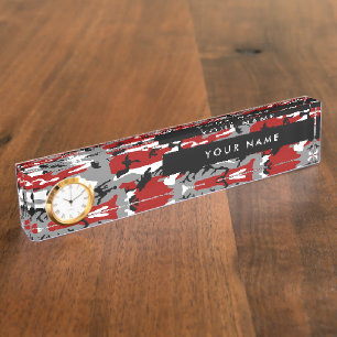 Red and Grey Camouflage Your name Personalize Nameplate