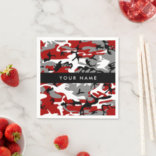 Red and Grey Camouflage Your name Personalize Napkin