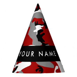 Red and Grey Camouflage Your name Personalize Party Hat