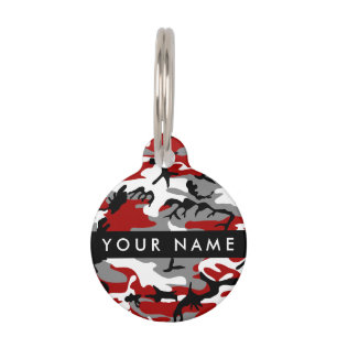 Red and Grey Camouflage Your name Personalize Pet Tag
