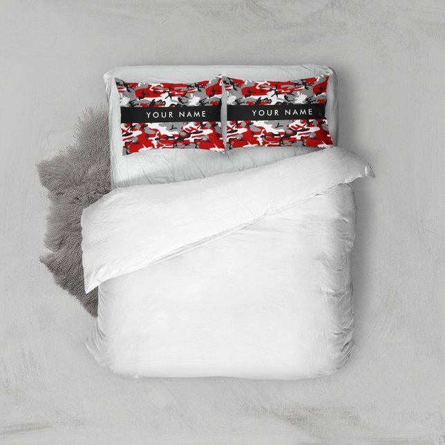 Red and Grey Camouflage Your name Personalize Pillowcase (Creator Uploaded)