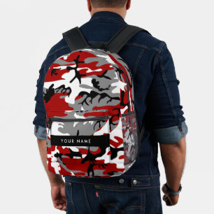 Red and Grey Camouflage Your name Personalize Printed Backpack