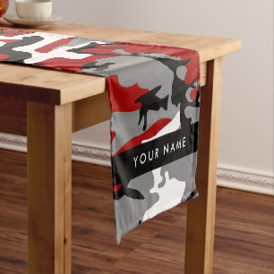 Red and Grey Camouflage Your name Personalize Short Table Runner