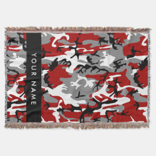 Red and Grey Camouflage Your name Personalize Throw Blanket