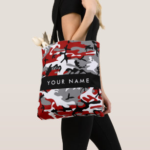 Red and Grey Camouflage Your name Personalize Tote Bag