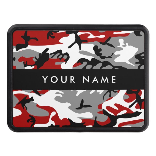 Red and Grey Camouflage Your name Personalize Trailer Hitch Cover (Front)