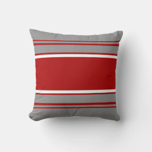 Red and Grey Christmas Striped Throw Pillow