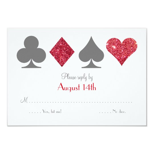 Red and Grey Destiny Las Vegas Faux Glitter RSVP Card