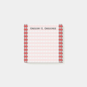 Red and Grey Diamond Shape Pattern + Custom Name Post-it Notes