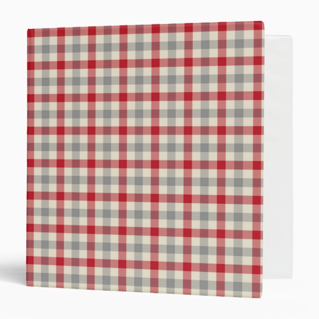 Red and grey farm style plaid binder (Front/Inside)