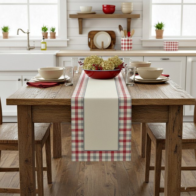 Red and grey farm style plaid medium table runner (Creator Uploaded)