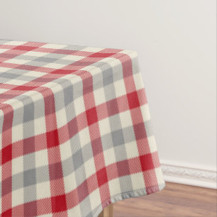 Red and grey farm style plaid tablecloth