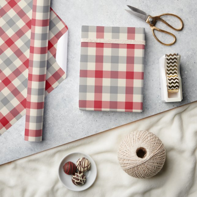 Red and grey farm style plaid wrapping paper (Crafts)