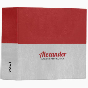 Red and grey faux leather split-screen design binder