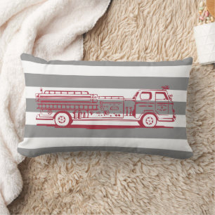Red and Grey Fire Truck Custom Lumbar Pillow
