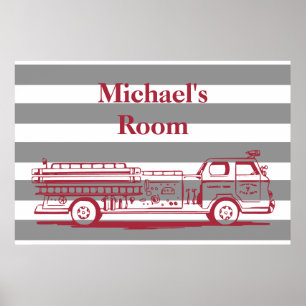 Red and Grey Fire truck custom Poster