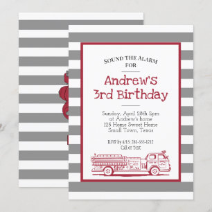 Red and Grey Fire Truck Invitation