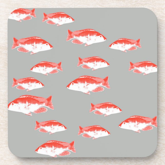 Red and grey fish coaster (Front)