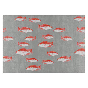 Red and grey fish cutting board