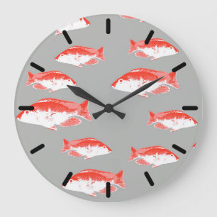 Red and grey fish large clock