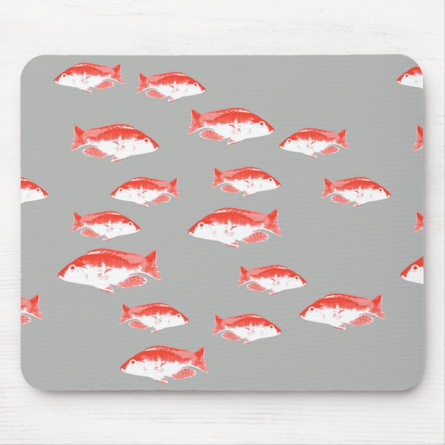 Red and grey fish mouse pad (Front)