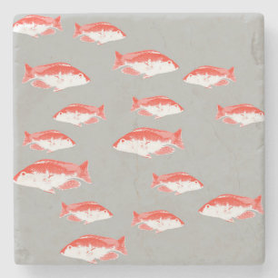 Red and grey fish stone coaster