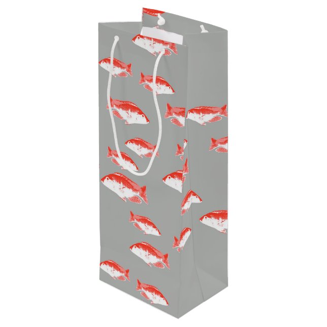 Red and grey fish wine gift bag (Back Angled)