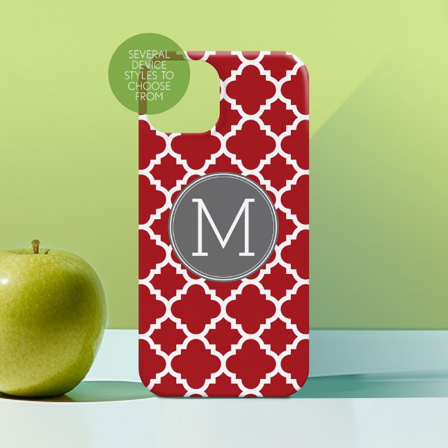 Red and Grey Geometric Pattern Monogram Case-Mate iPhone Case (Personalized Phone Case with Custom Photos Text - Choose a Device Style)