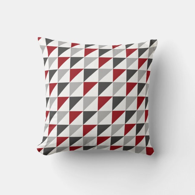 Red and Grey Geometric Throw Pillow (Front)